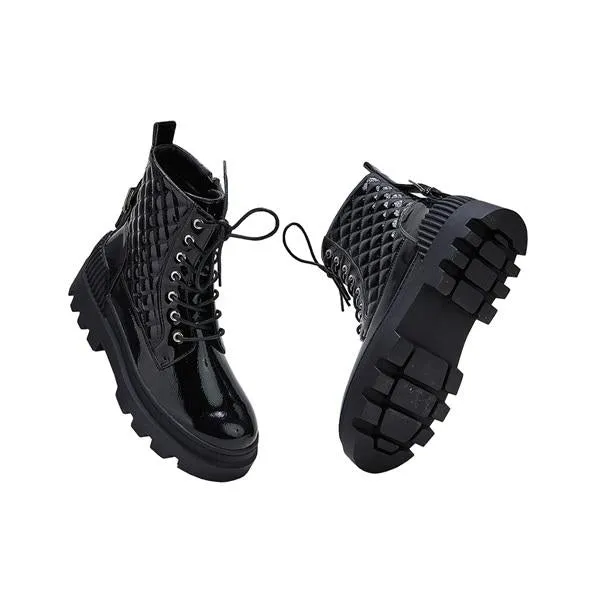 Purpdrank - Women Vintage Motorcycle Mid Heel Platform Boots