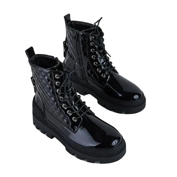 Purpdrank - Women Vintage Motorcycle Mid Heel Platform Boots