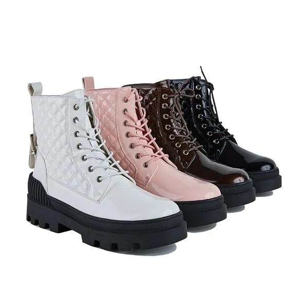 Purpdrank - Women Vintage Motorcycle Mid Heel Platform Boots