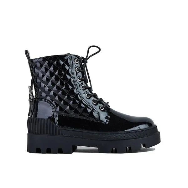 Purpdrank - Women Vintage Motorcycle Mid Heel Platform Boots