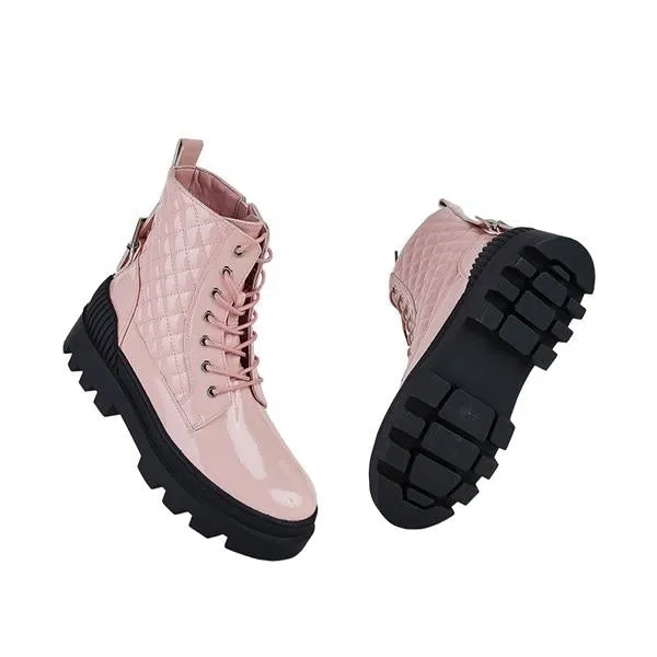 Purpdrank - Women Vintage Motorcycle Mid Heel Platform Boots