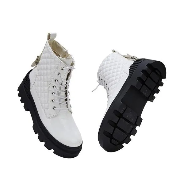 Purpdrank - Women Vintage Motorcycle Mid Heel Platform Boots