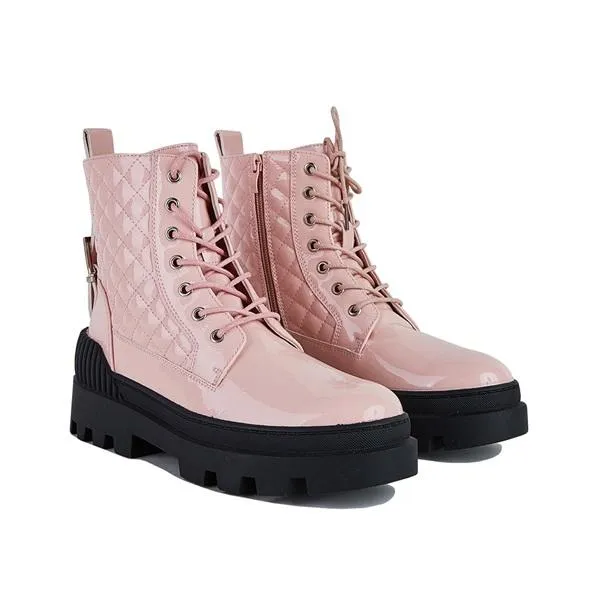 Purpdrank - Women Vintage Motorcycle Mid Heel Platform Boots