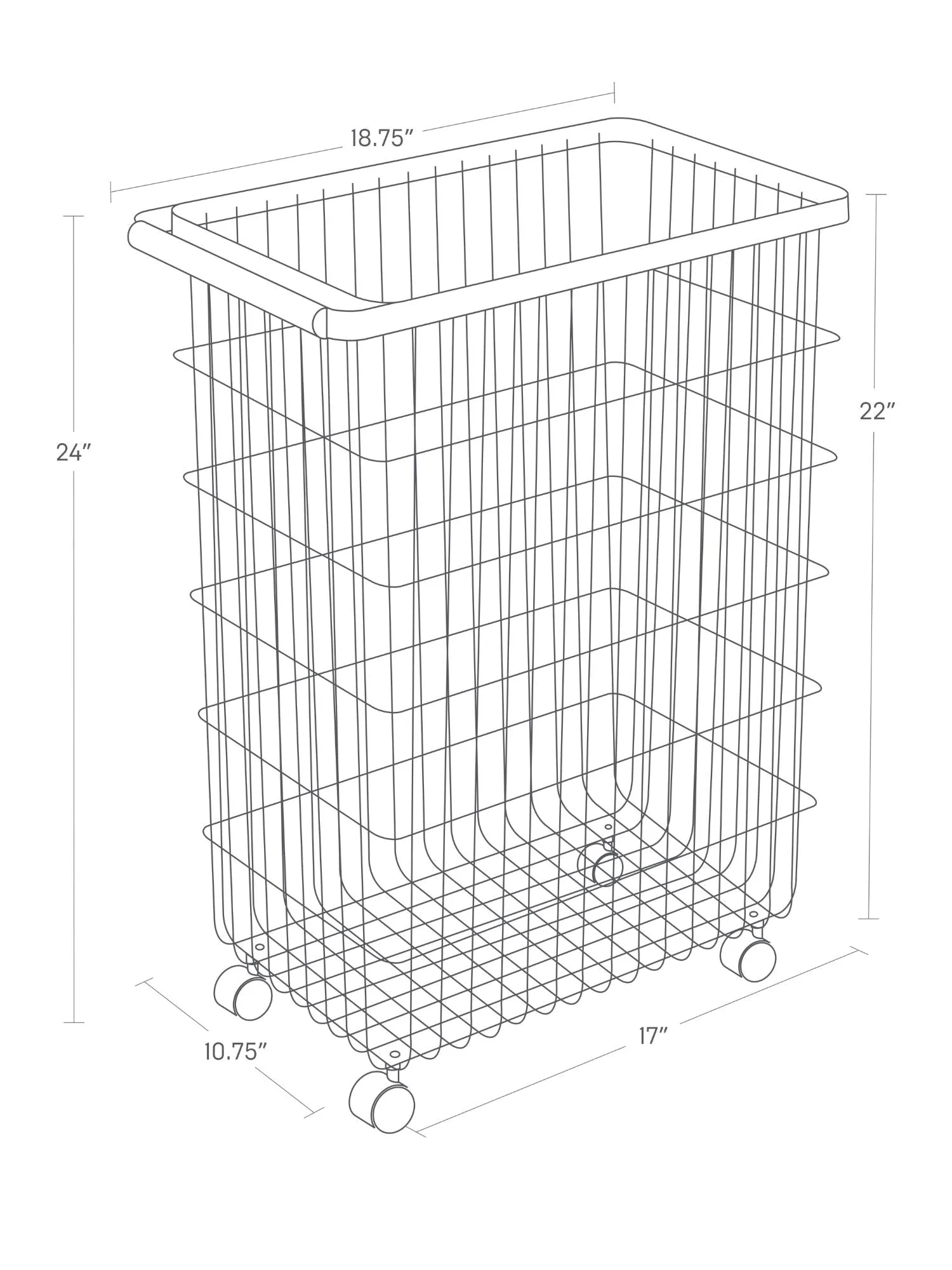 Rolling Wire Basket (24" H)  - Steel   Wood