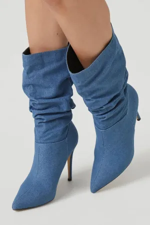 Ruched Denim Stiletto Boots