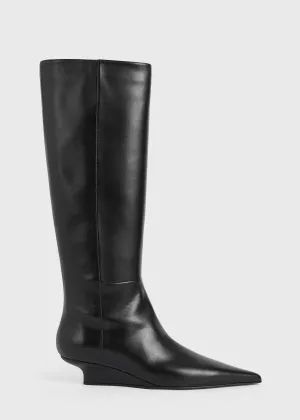 Sharp leather knee-high boots black