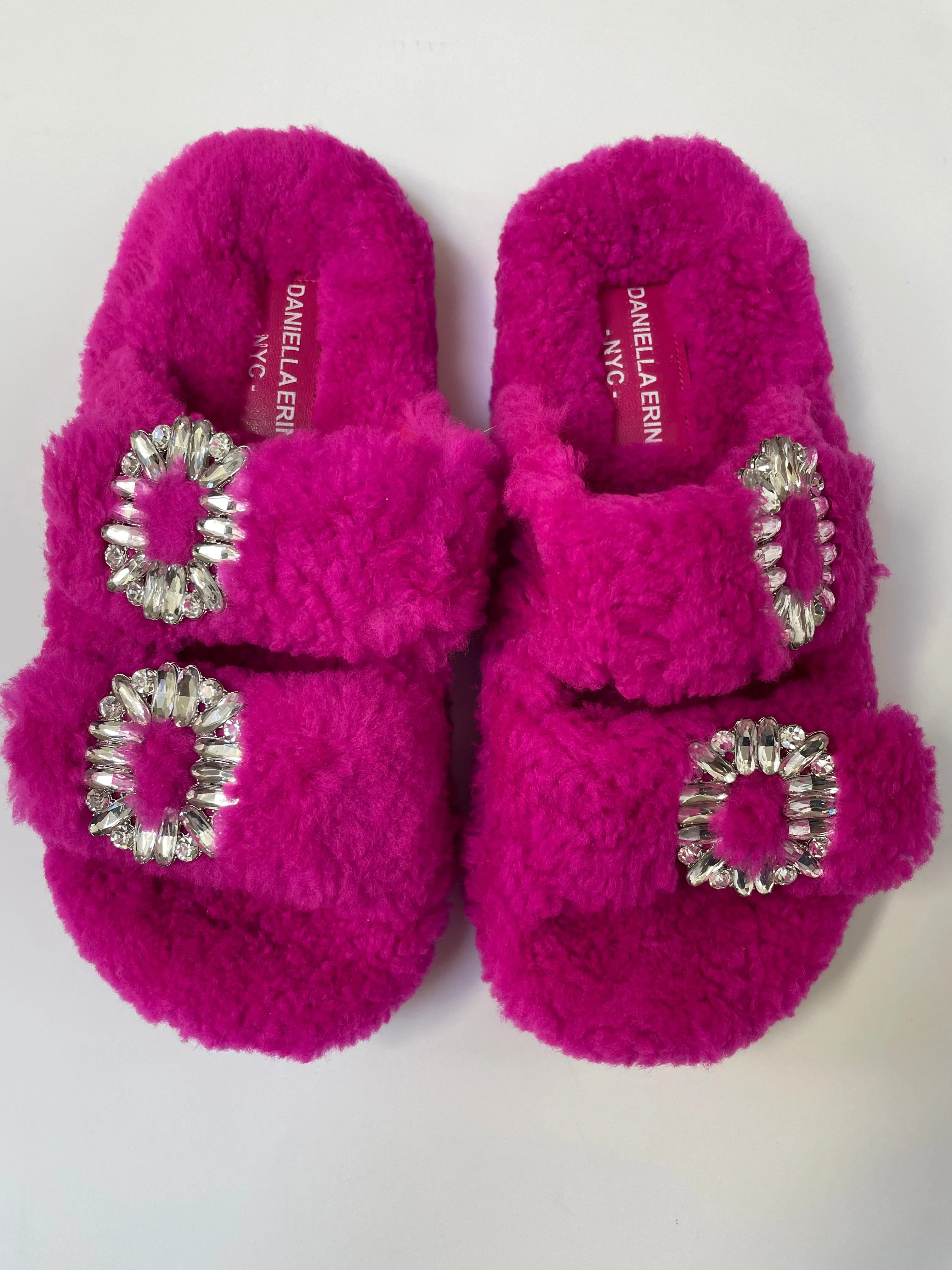 Shearling Slides with Crystal Buckles