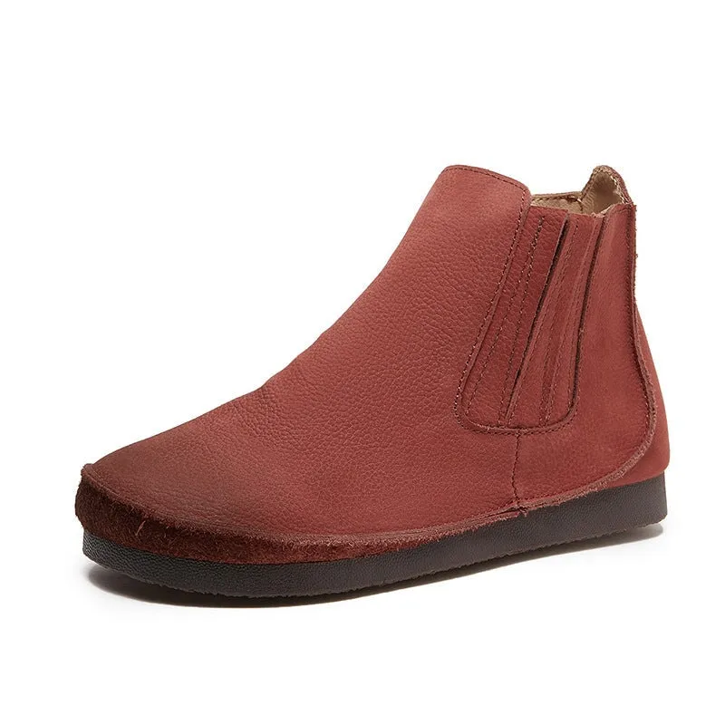 Soft Leather Barefoot Boots Elastic Band Ankle Boots Zero Drop Chelsea Boots in Red/Brown/Khaki