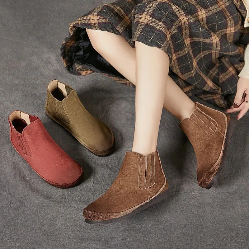 Soft Leather Barefoot Boots Elastic Band Ankle Boots Zero Drop Chelsea Boots in Red/Brown/Khaki