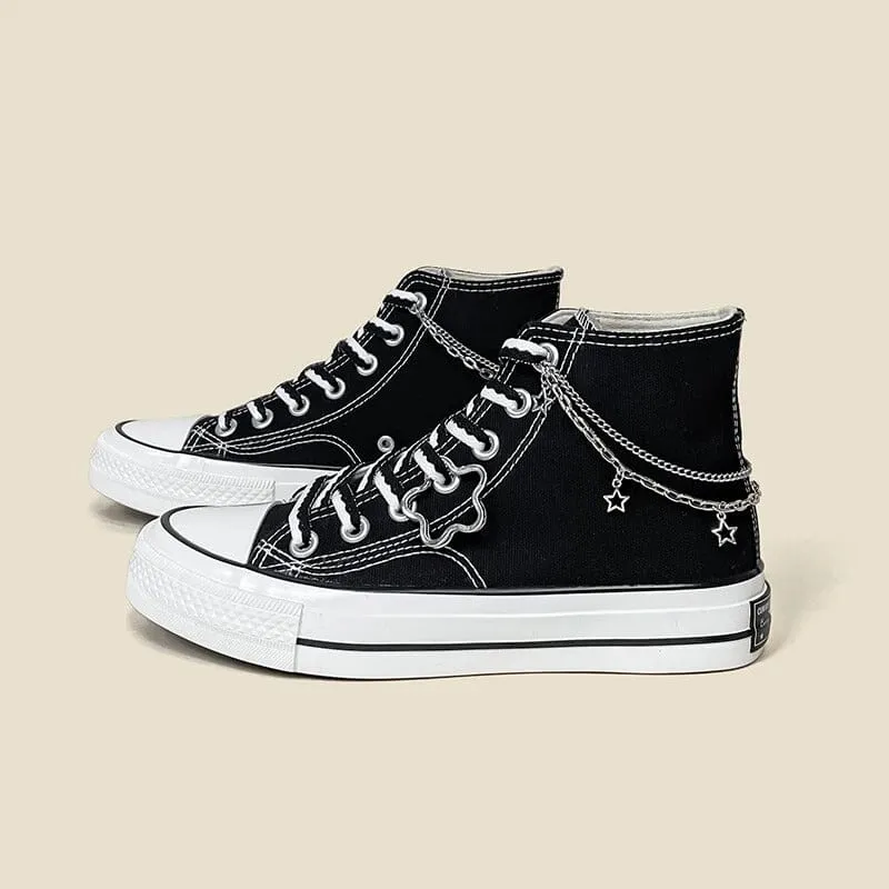 Starry Night Black High Top Canvas Shoes - Unisex