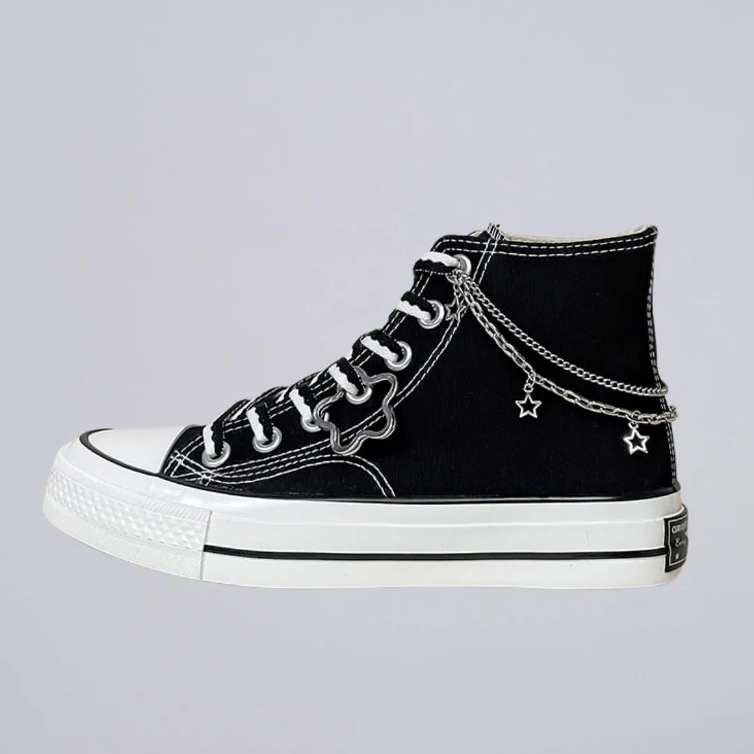 Starry Night Black High Top Canvas Shoes - Unisex