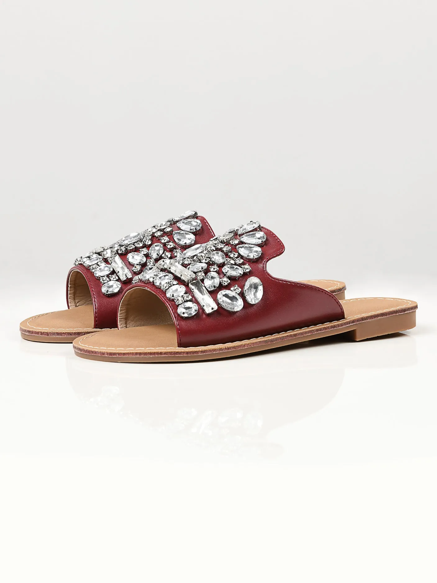 Stone Studded Flats - Maroon