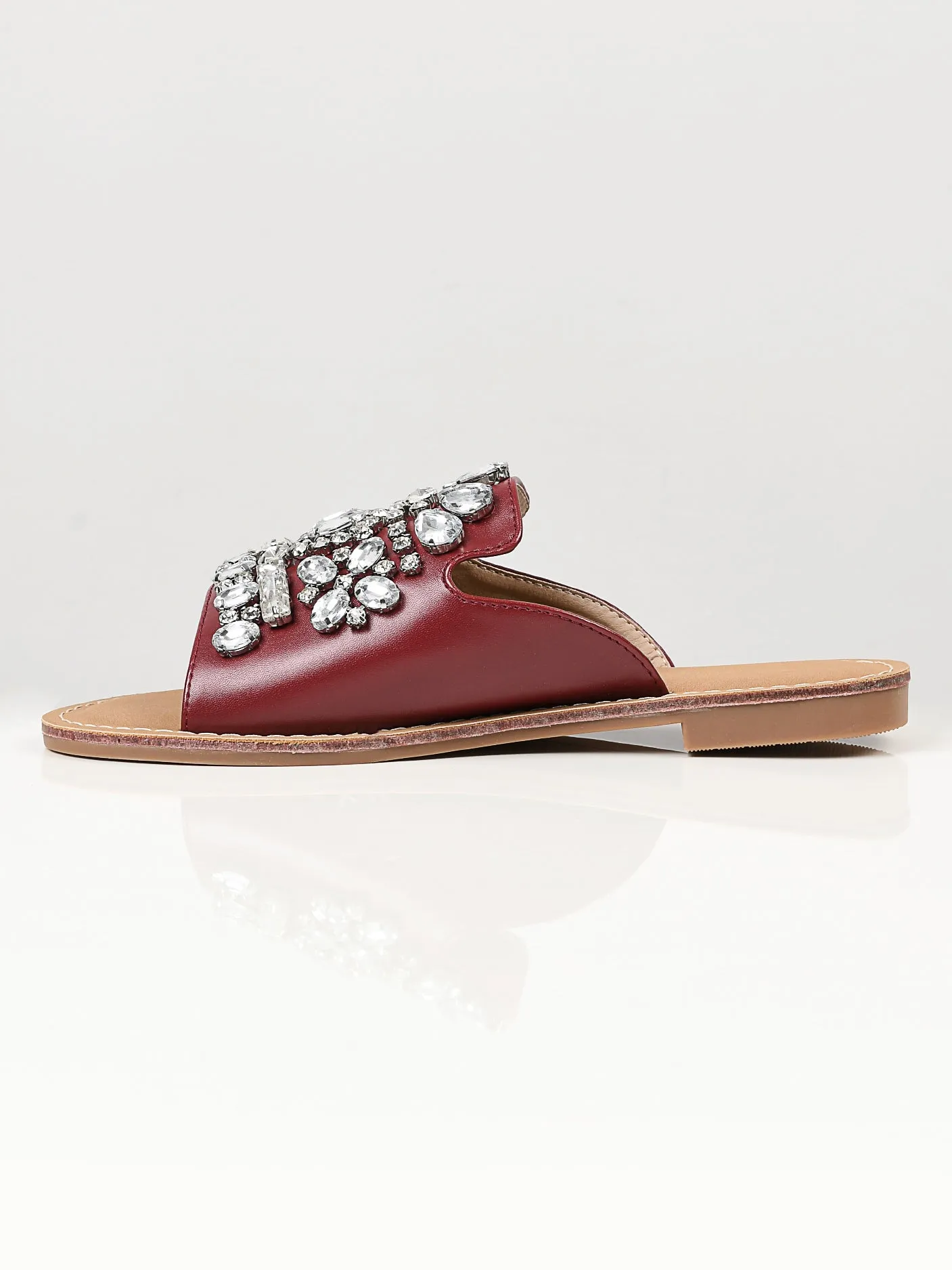 Stone Studded Flats - Maroon