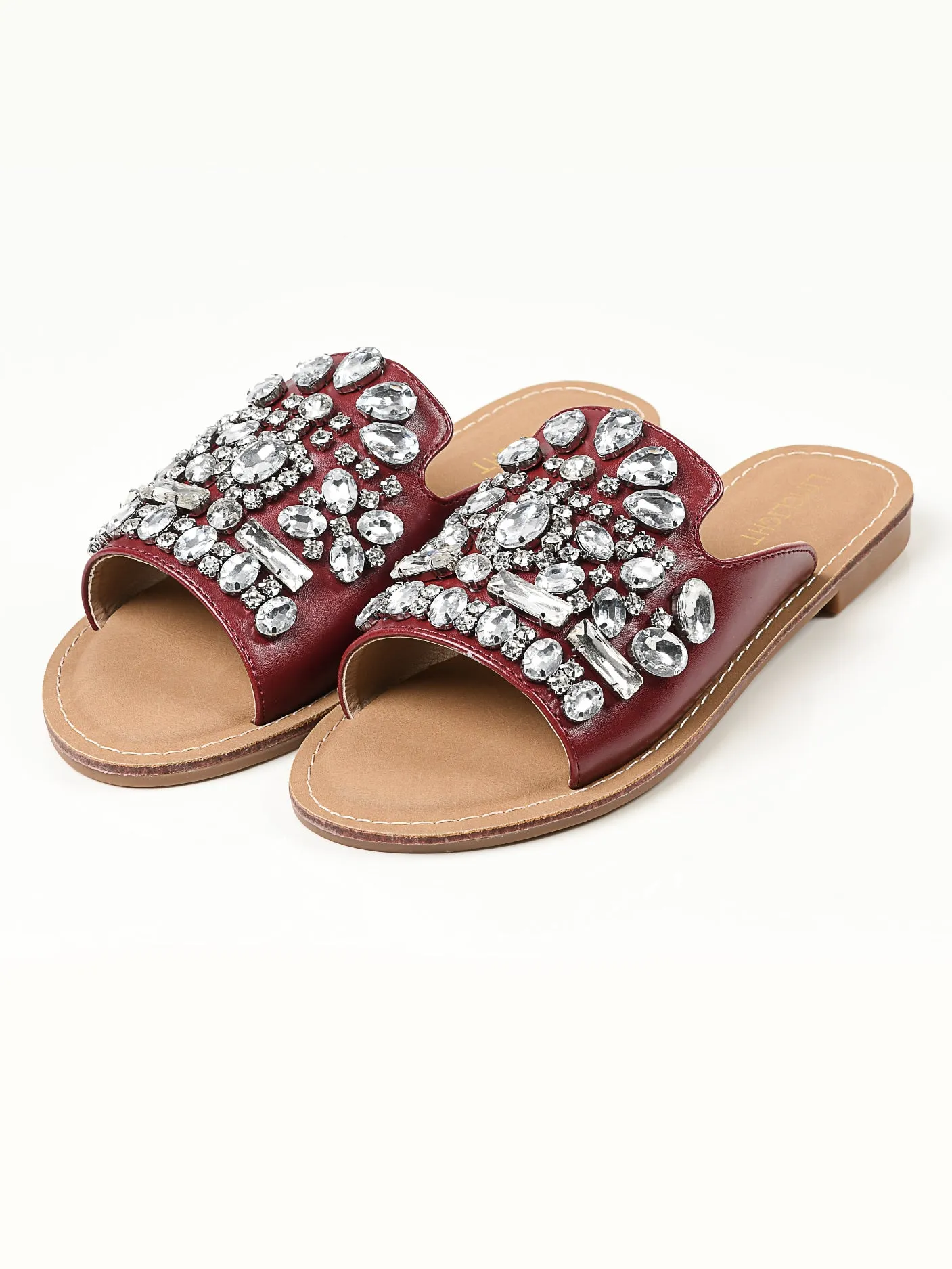 Stone Studded Flats - Maroon