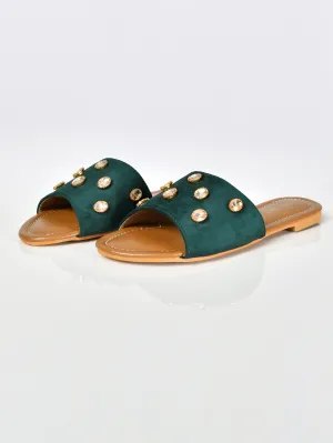 Stone Studded Sandals-Green