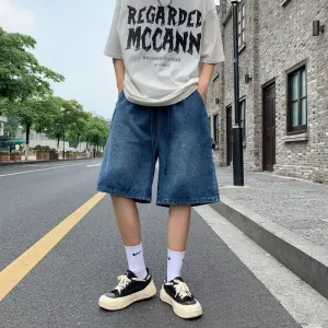 Summer Denim Shorts Men's Straight Casual All-Matching Fashion Brand Sports Japanese Hong Kong Style Youth Pu Shuai Fifth Pants