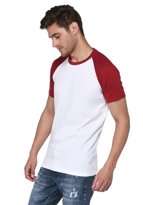 SXV Solid Dual Color Raglan Sleeve T-Shirt For Men (Maroon-White)