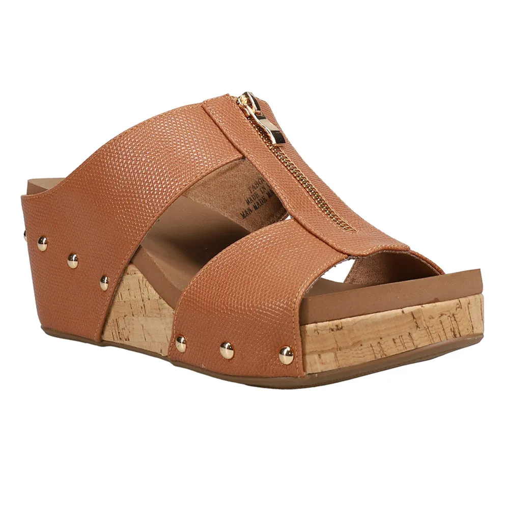 Taboo Studded Embossed Wedge Sandals