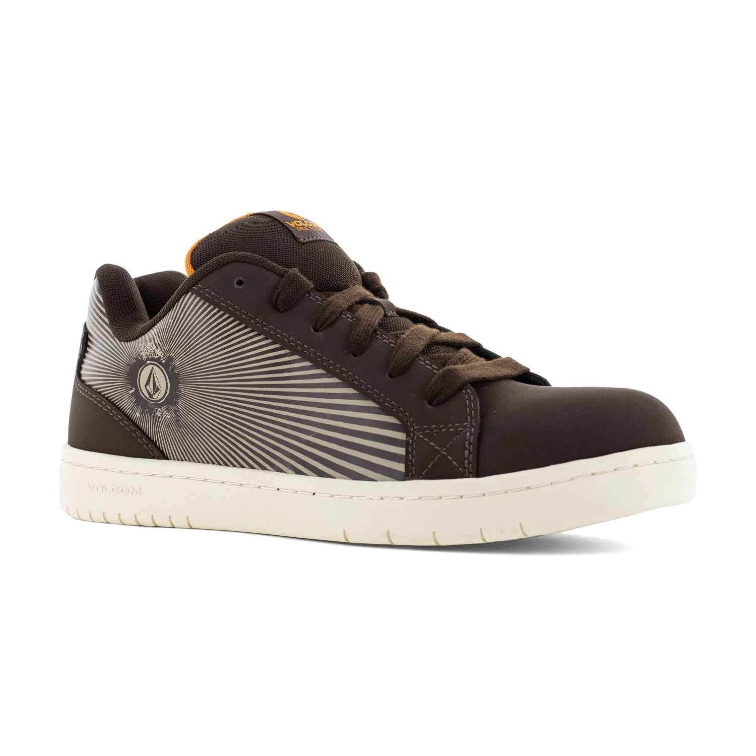 Volcom Mens Stone Op Art Dark Brown/Khaki Leather CT Skate-Inspired Work Shoes