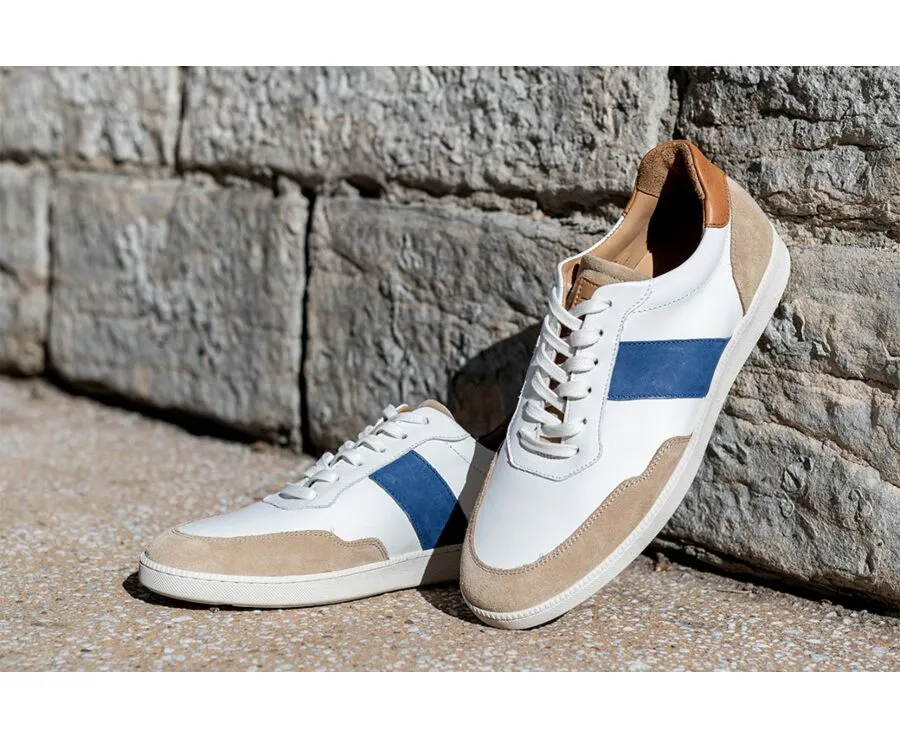 White beige and Blue Men&#039;s leather Trainers - BERRINGA