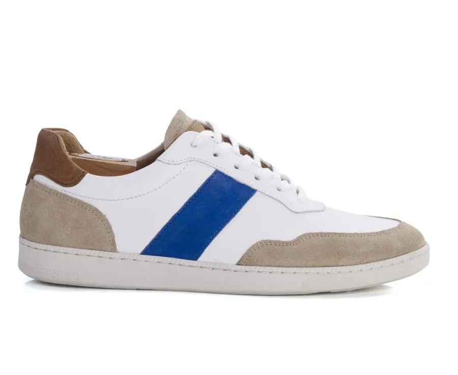 White beige and Blue Men&#039;s leather Trainers - BERRINGA