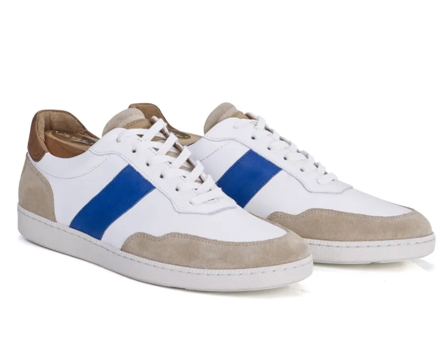 White beige and Blue Men&#039;s leather Trainers - BERRINGA