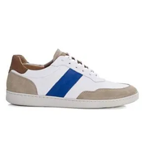 White beige and Blue Men&#039;s leather Trainers - BERRINGA