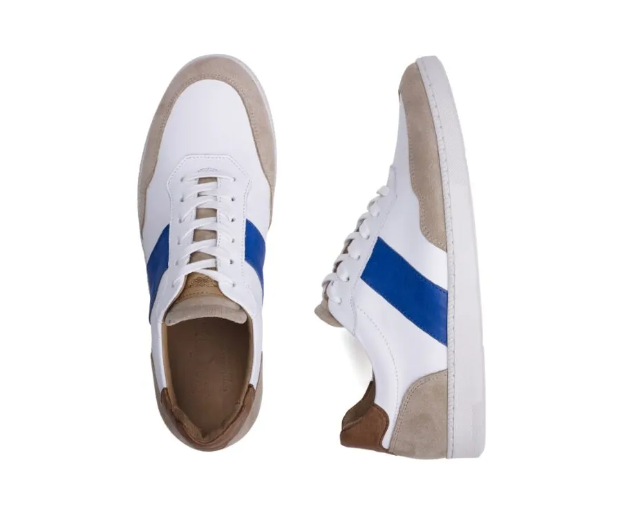 White beige and Blue Men&#039;s leather Trainers - BERRINGA