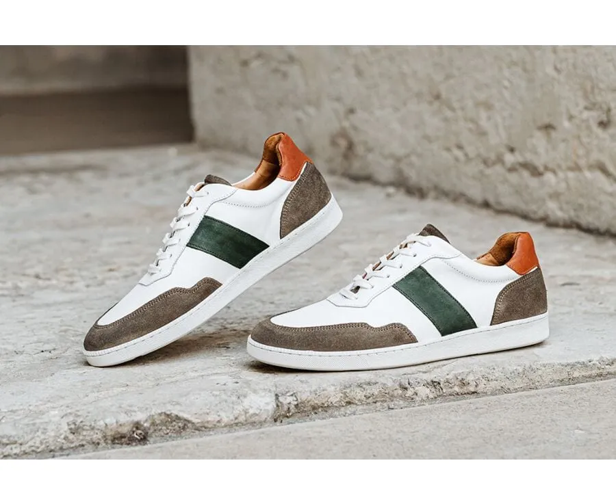 White Taupe and Green Men&#039;s leather Trainers - BERRINGA