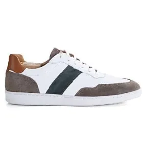 White Taupe and Green Men&#039;s leather Trainers - BERRINGA