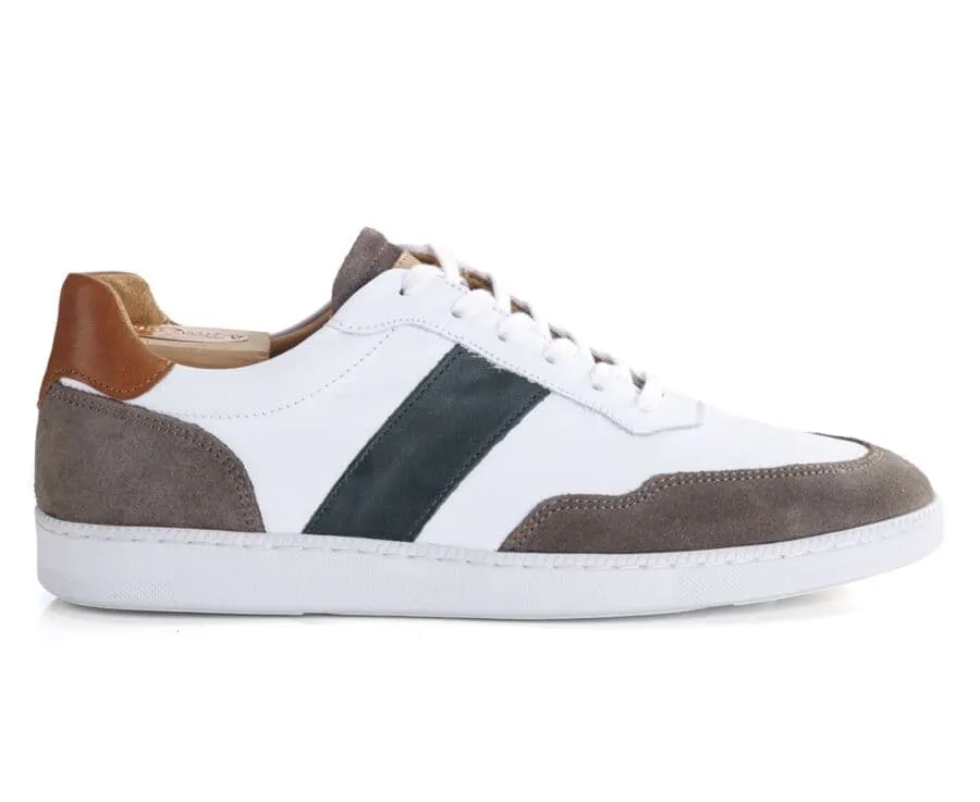 White Taupe and Green Men&#039;s leather Trainers - BERRINGA