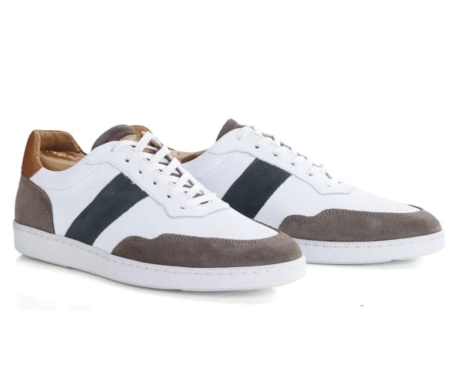 White Taupe and Green Men&#039;s leather Trainers - BERRINGA