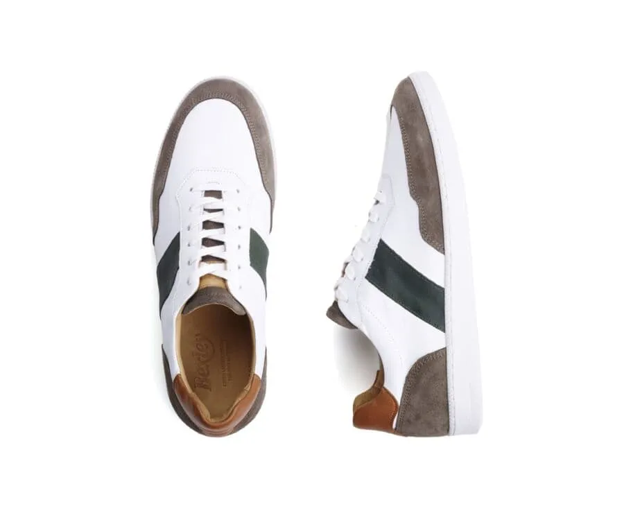 White Taupe and Green Men&#039;s leather Trainers - BERRINGA