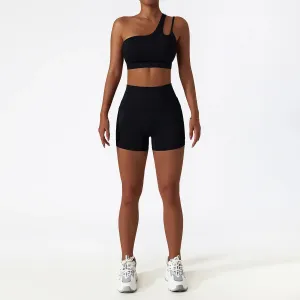 Women Seamless One Shoulder Yoga Set Sexy Sports Bra Workout High Waist Yoga Suit Leggings Workout Set Fitness Suits Sportswear