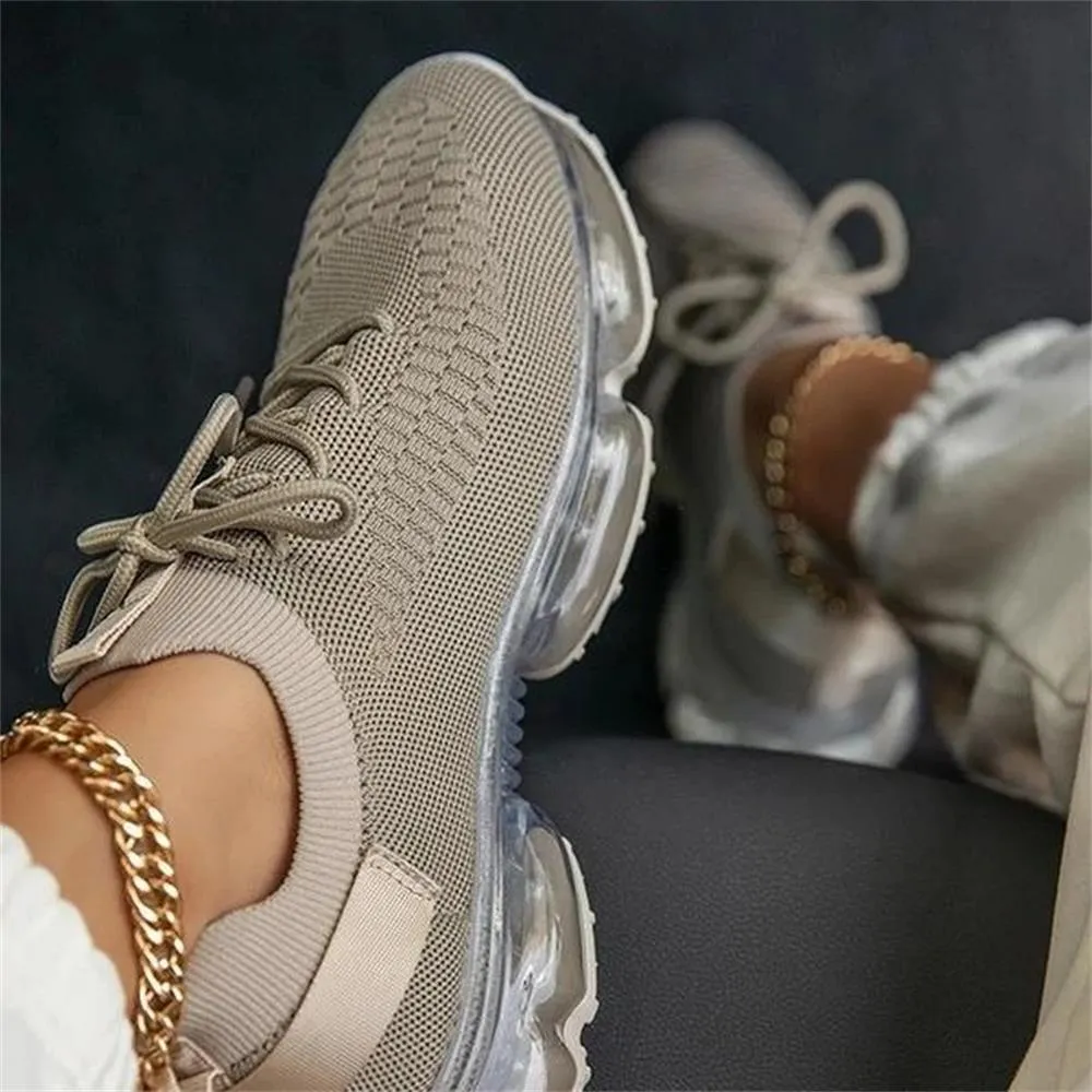 Women&#39;s Sneakers Trends 2023 Spring New Stretch Fabric Ladies Breathable Casual Basketball Shoes 35-43 Large-Sized Sports Shoes