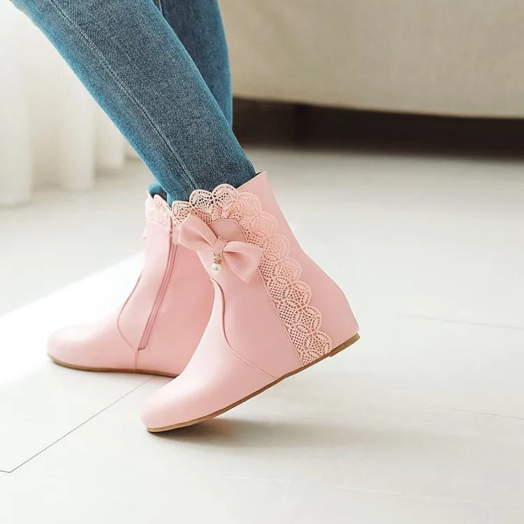 Women's  Bowtie Wedges Heel Short Boots