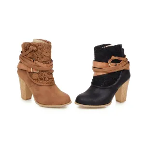 Women's  Buckle Belt High Heel Short Boots