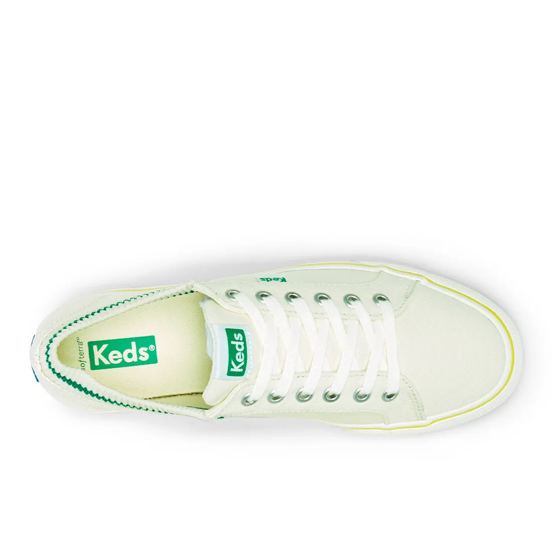 Women's Jump Kick Rib Knit Collar Sneaker White/Green (WF67211)