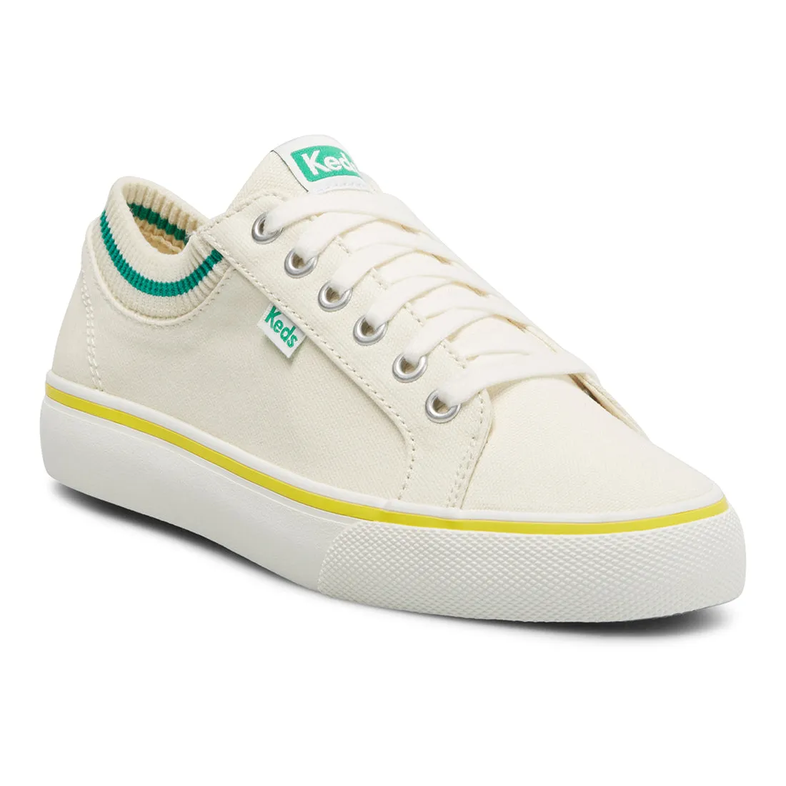 Women's Jump Kick Rib Knit Collar Sneaker White/Green (WF67211)