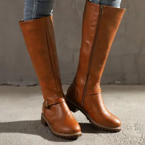 Women's knee high chunky low heel boots