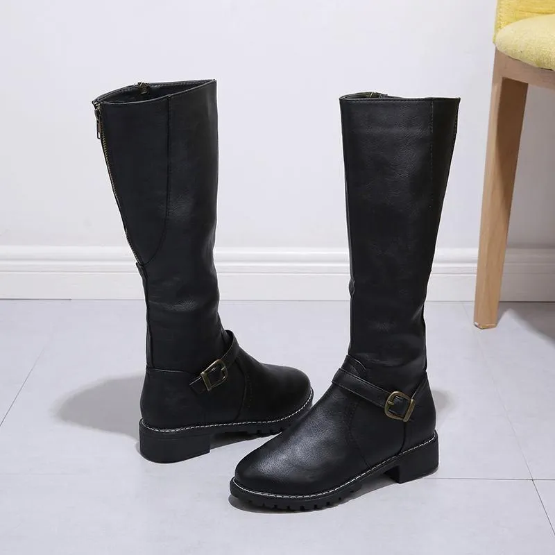 Women's knee high chunky low heel boots