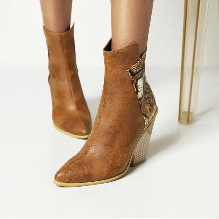 Women's Pu Leather Pointed Toe Block Heel Short Boots