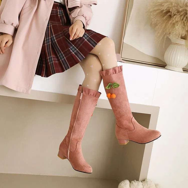 Womens' Ruffle Low Heels Knee High Boots