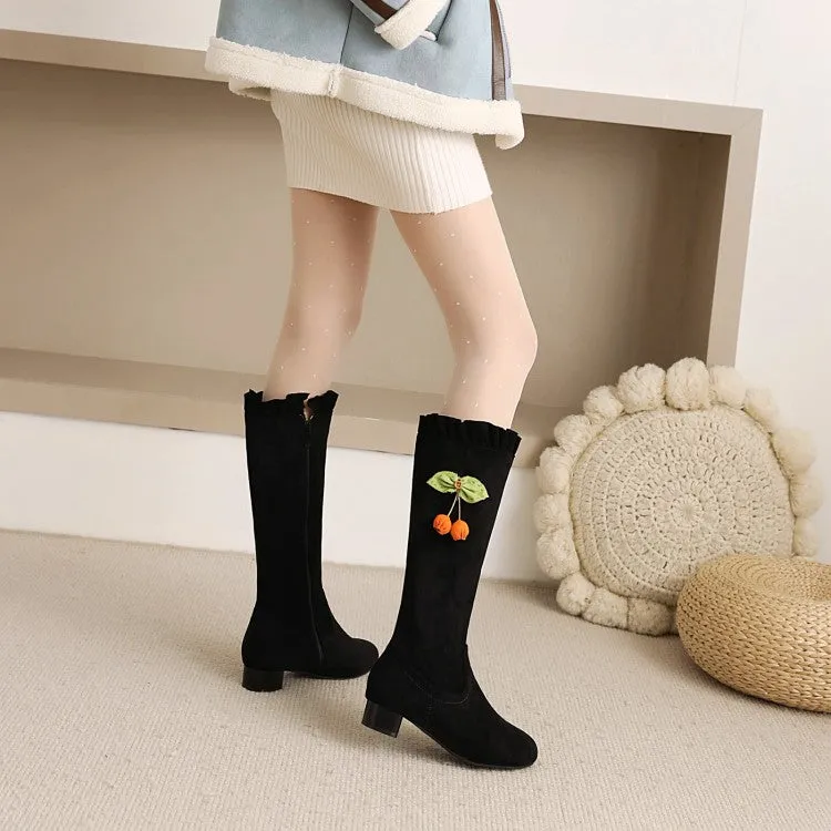 Womens' Ruffle Low Heels Knee High Boots