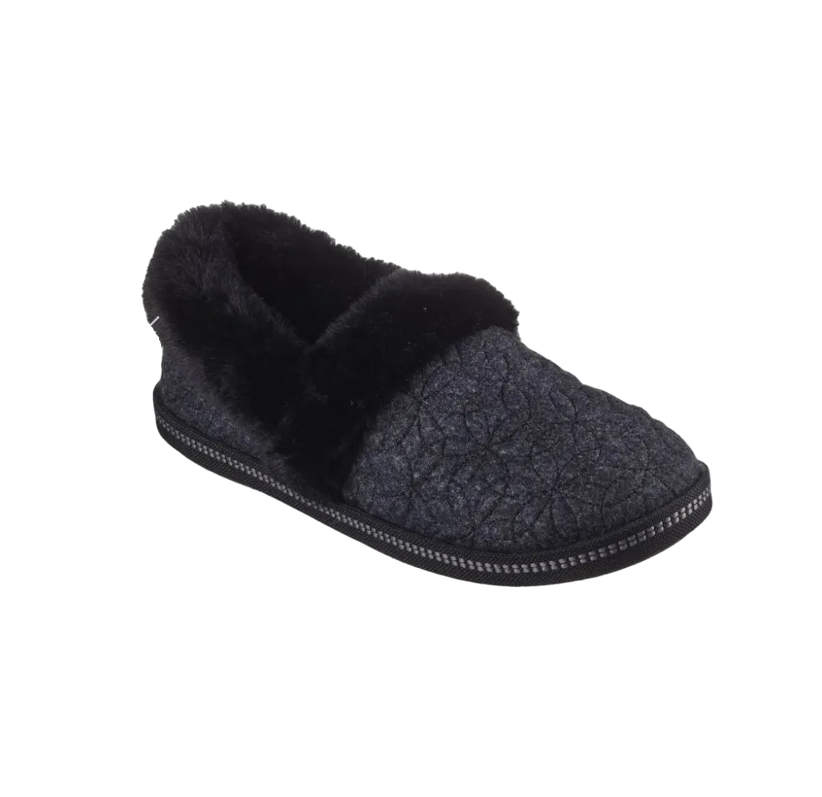 Womens Skechers Cozy Campfire - Bright Blossom Black Comfy Slippers